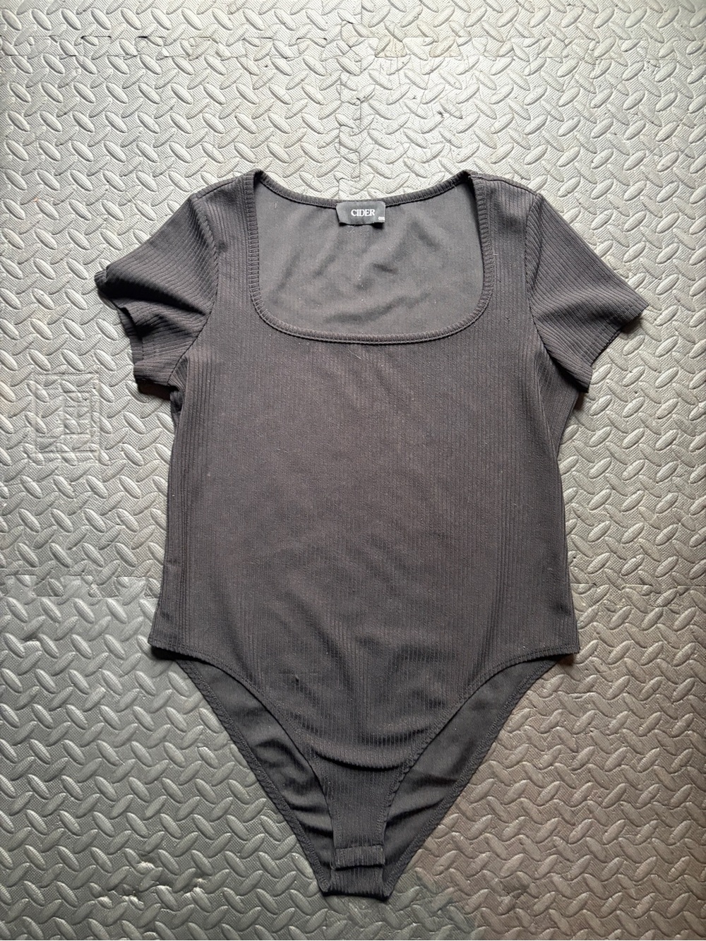 Cider Black Ribbed Scoop Neck Short Sleeve Bodysuit